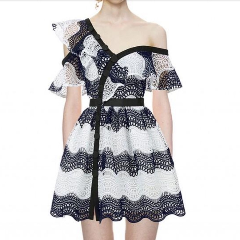 Self portrait one shoulder asymmetry lace mini dress - US size2
